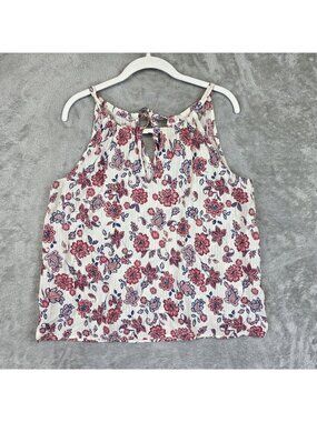 Gap Tank Top Womens S White Floral Halter Tie Keyhole Lightweight Woven